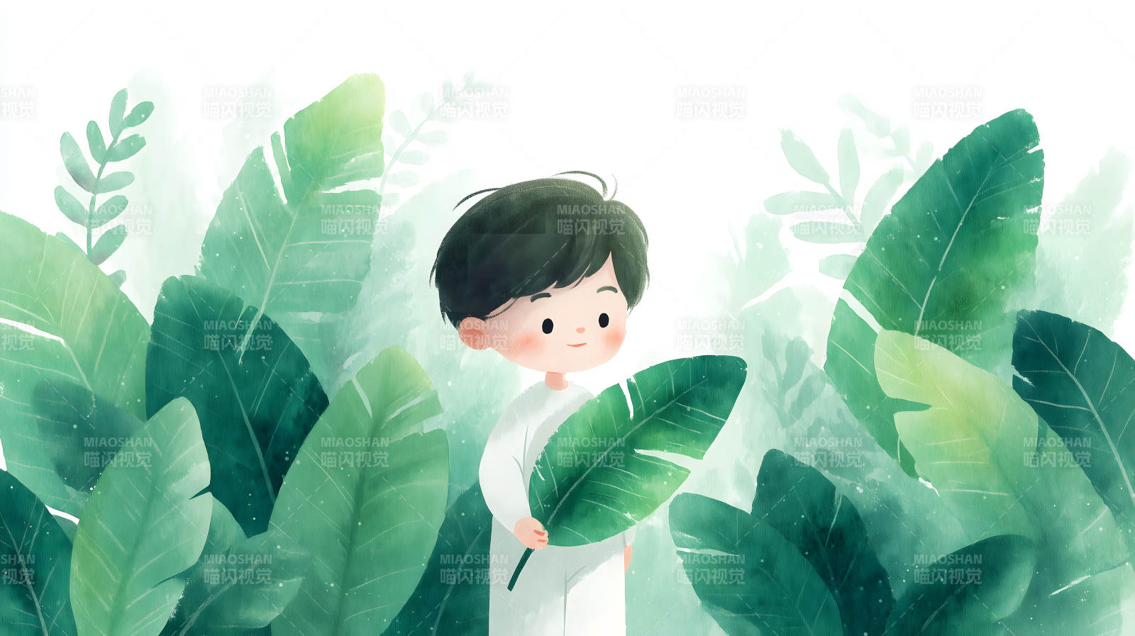 男孩叶片丛林可爱图片