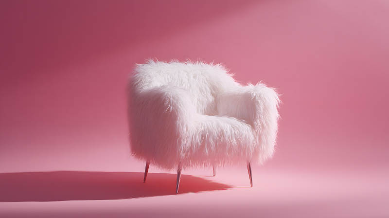 毛茸茸的白色椅子粉色背景图片