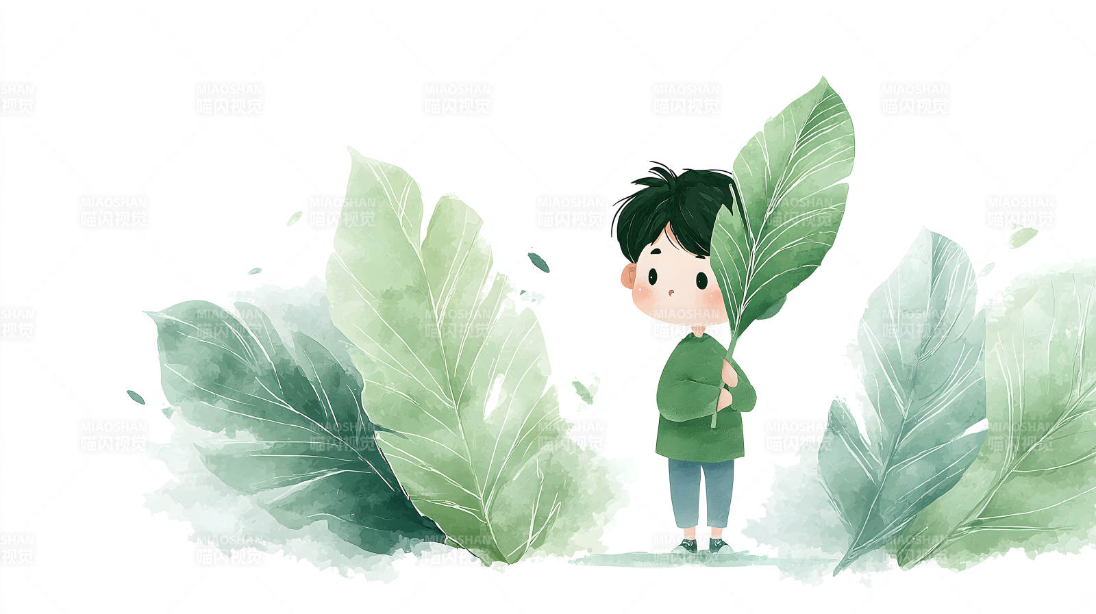 绿叶男孩清新自然图片