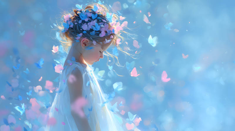 小女孩與蝴蝶-圖片