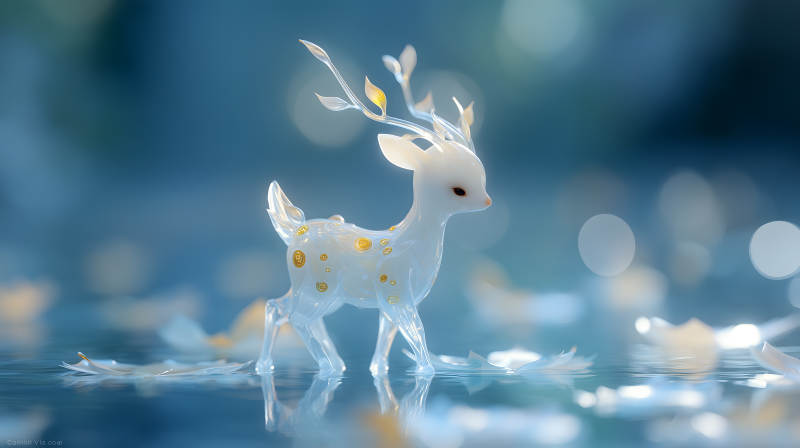 水晶精灵鹿在水面-图片