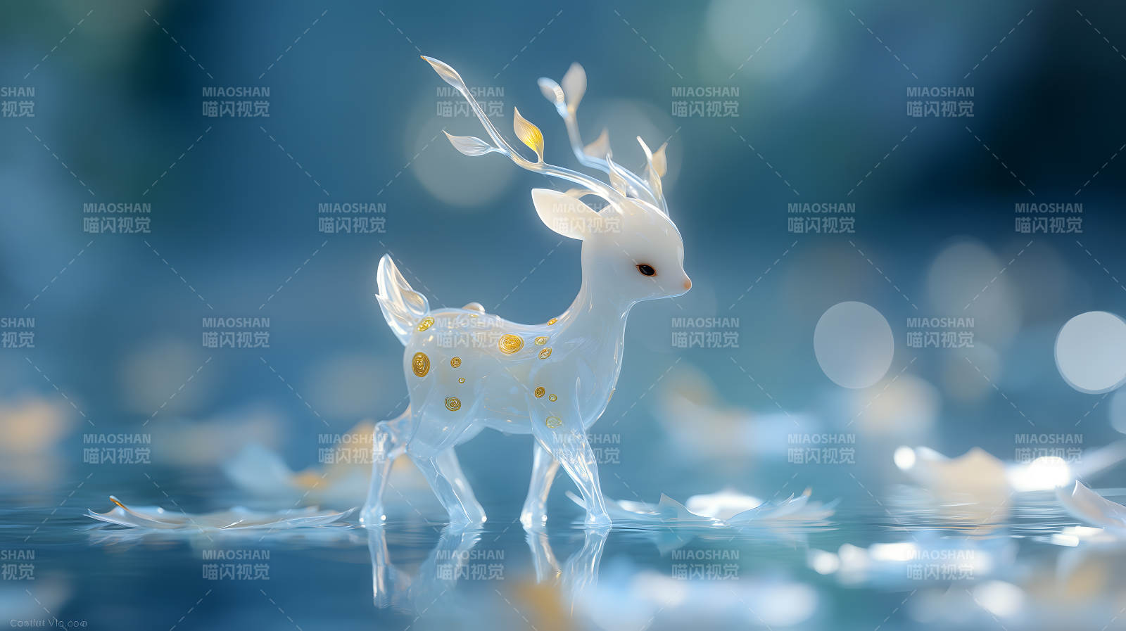 水晶精灵鹿在水面图片