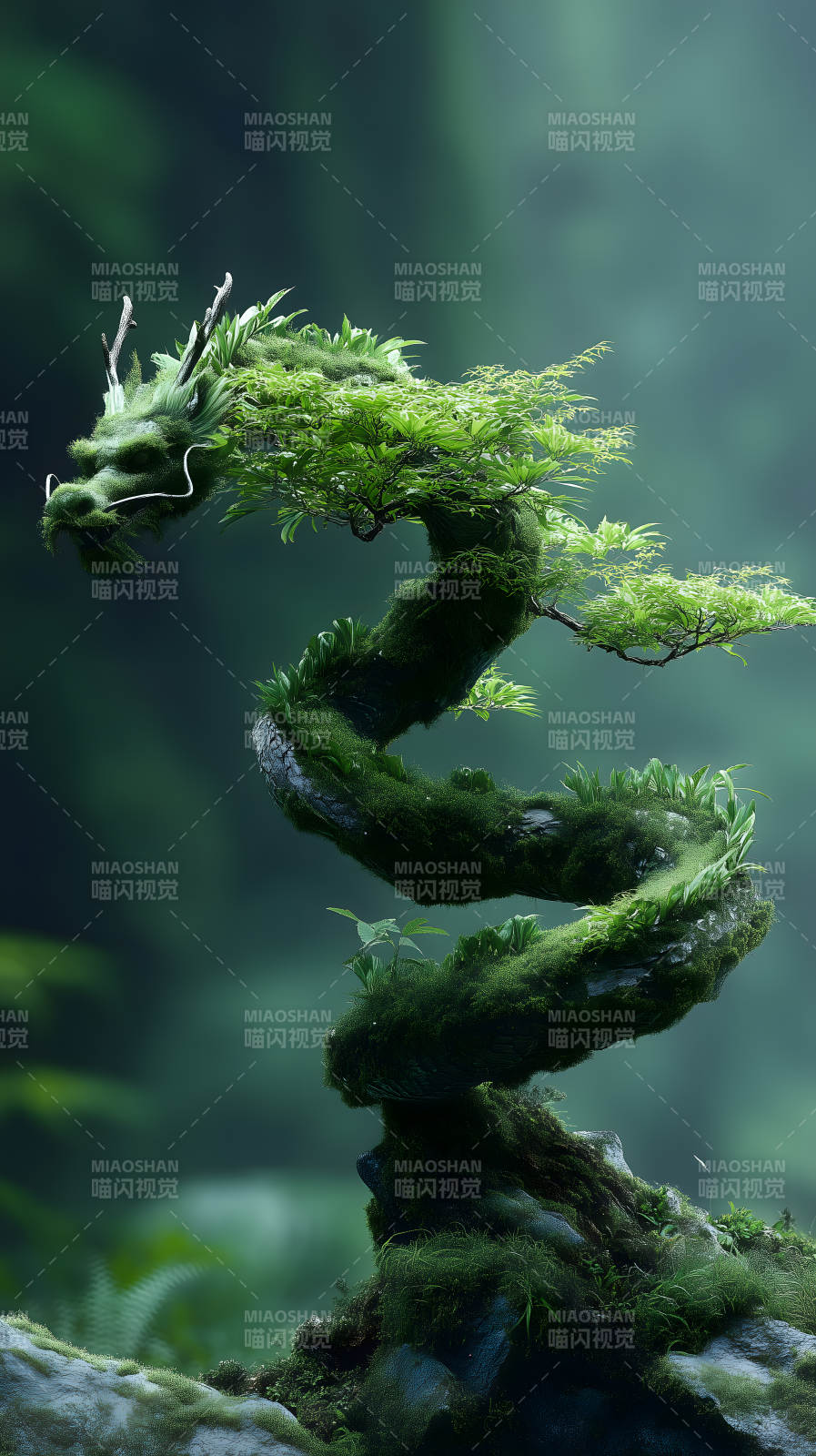 龙形盆栽绿意盎然图片