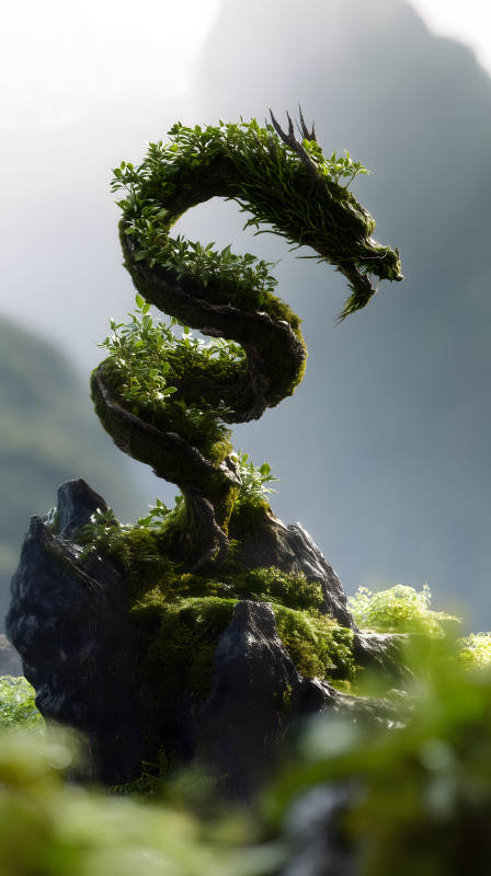 绿植龙形石上景观-图片