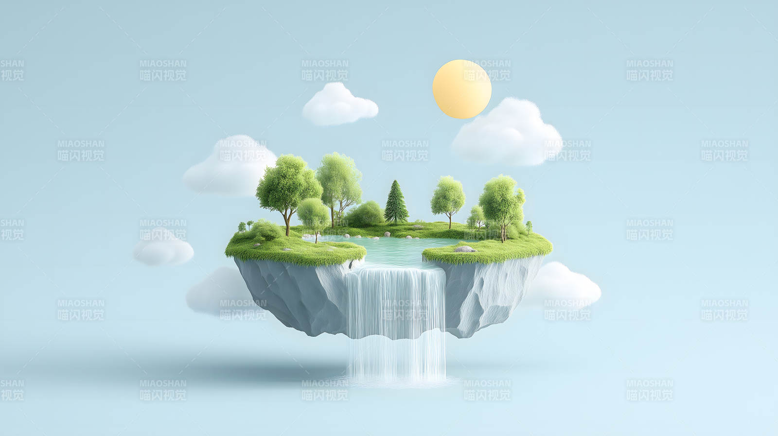 空中島嶼瀑布景色圖片