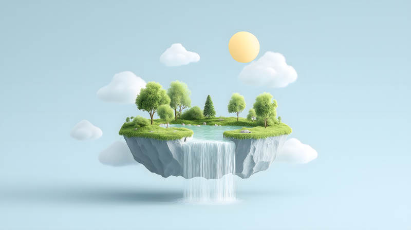 空中岛屿瀑布景色-图片