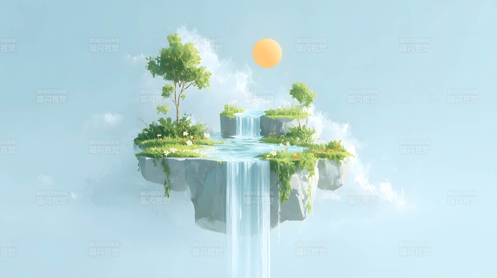 空中島嶼瀑布風光美景-圖片