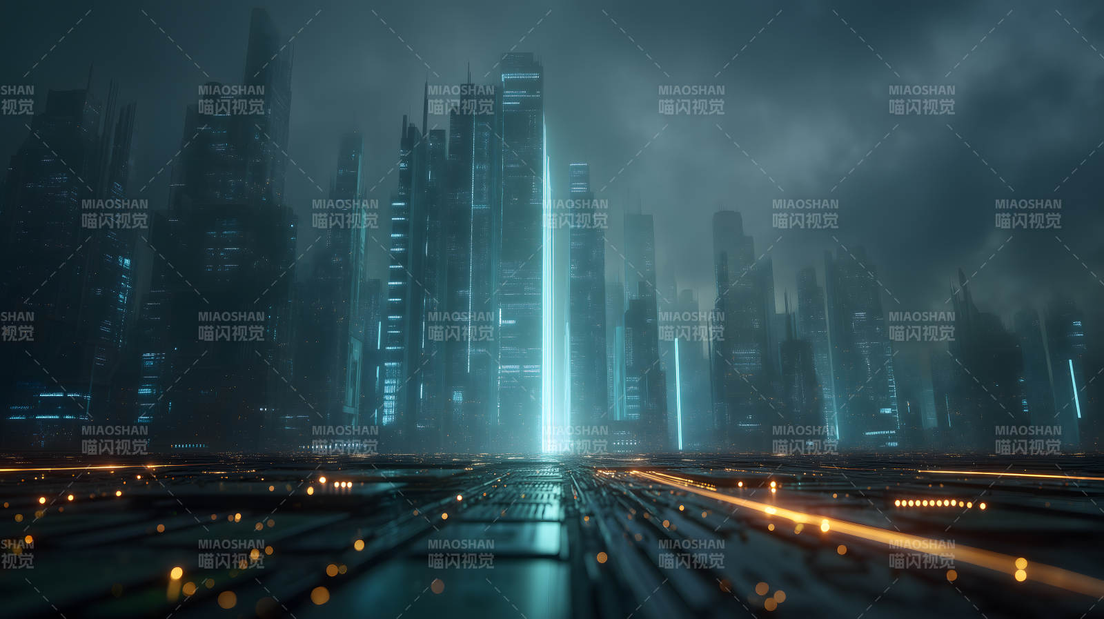 科幻城市霓虹燈光景-圖片