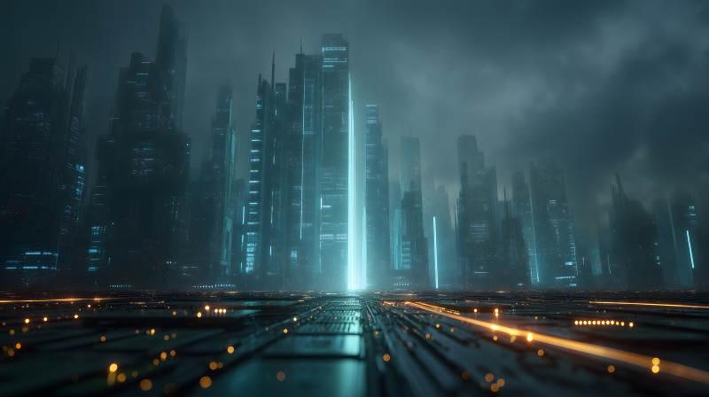 科幻城市霓虹燈光景-圖片