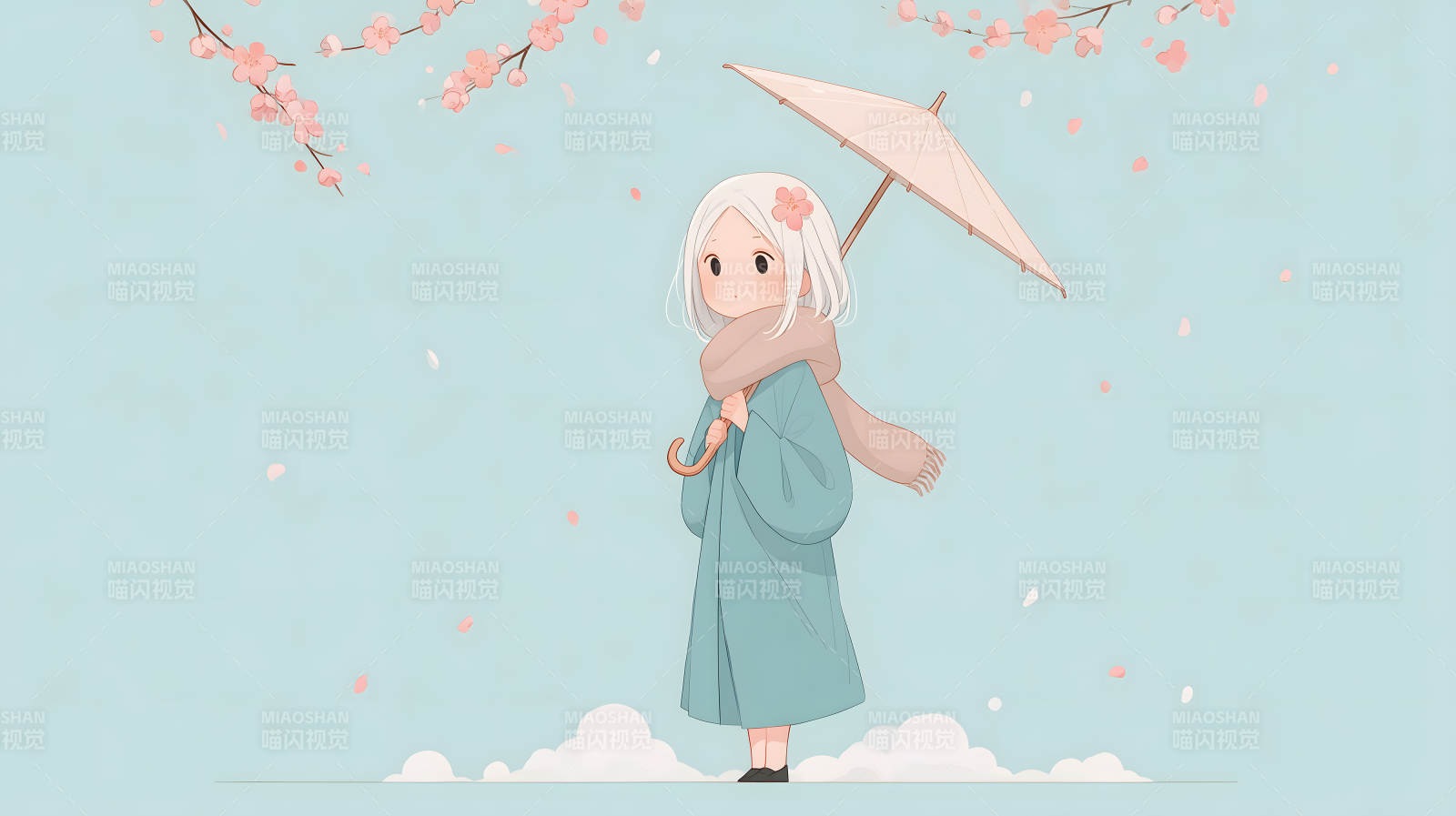 少女撑伞赏花-图片