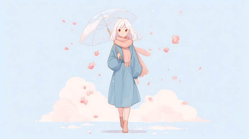 女孩撑伞赏樱花-图片