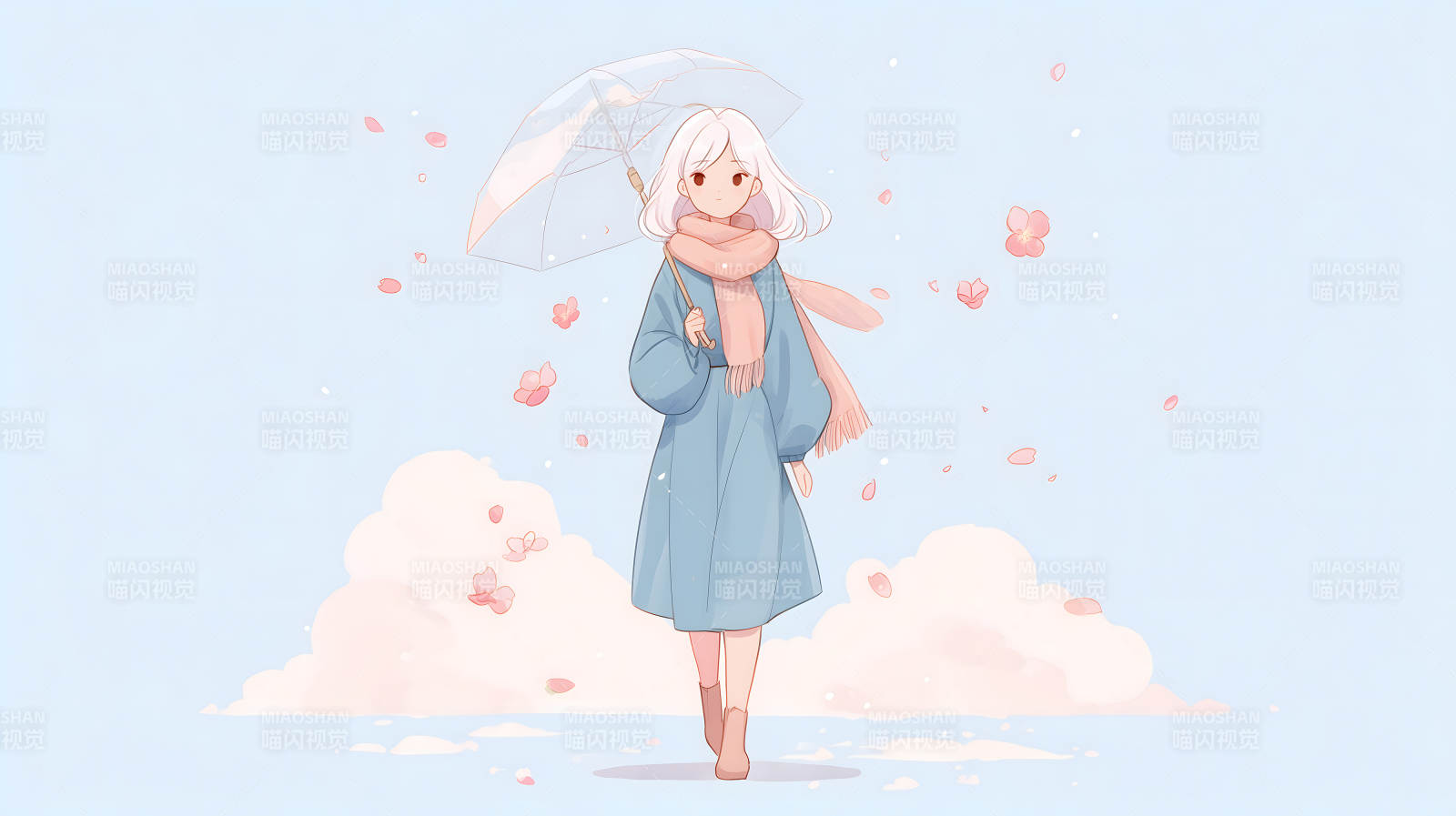 女孩撑伞赏樱花-图片