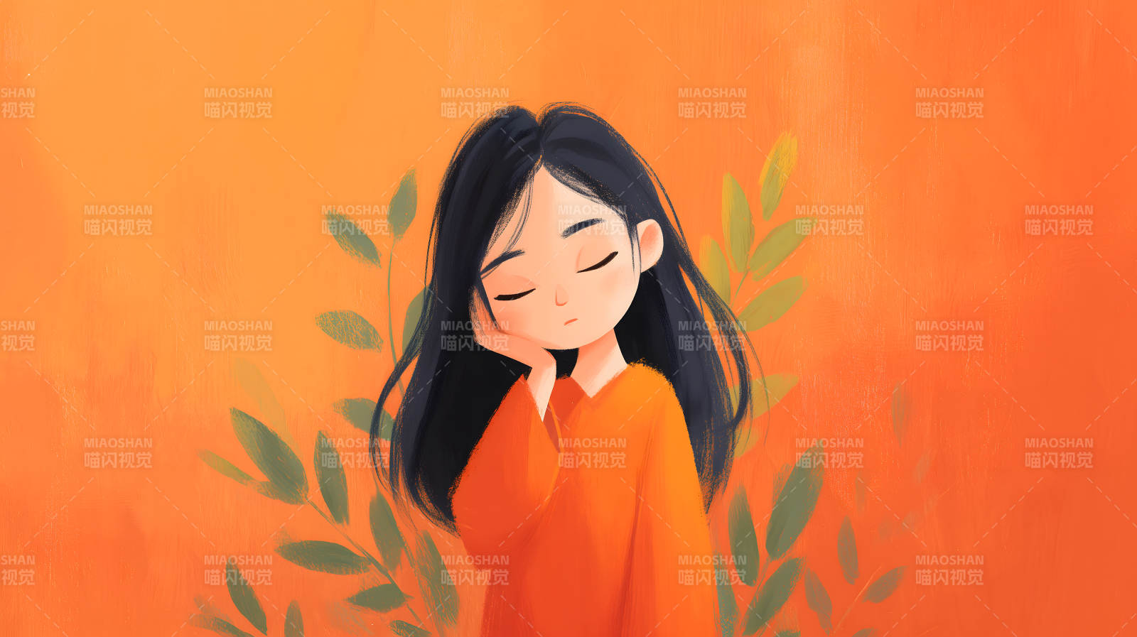 女孩沉思秋日氛围-图片