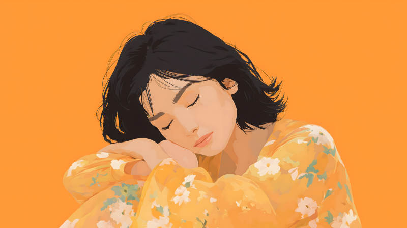 女孩闭眼倚靠着-图片