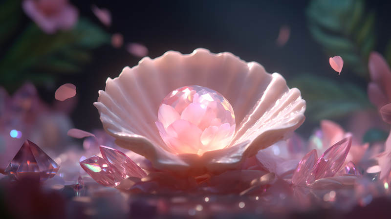 粉色宝石在贝壳中闪耀图片