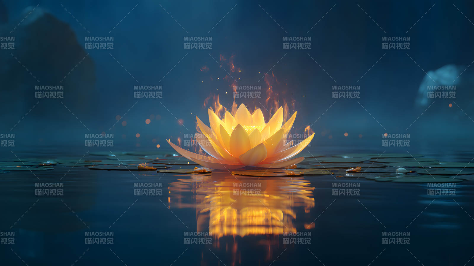 莲花燃火夜色-图片