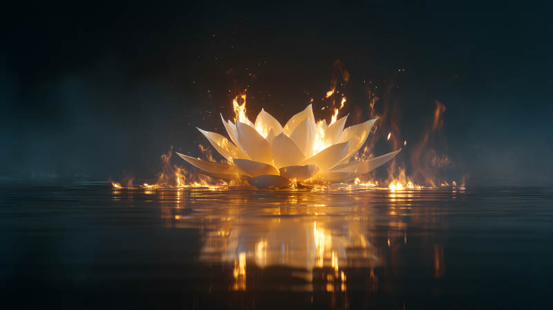 火焰莲花绽放水面-图片