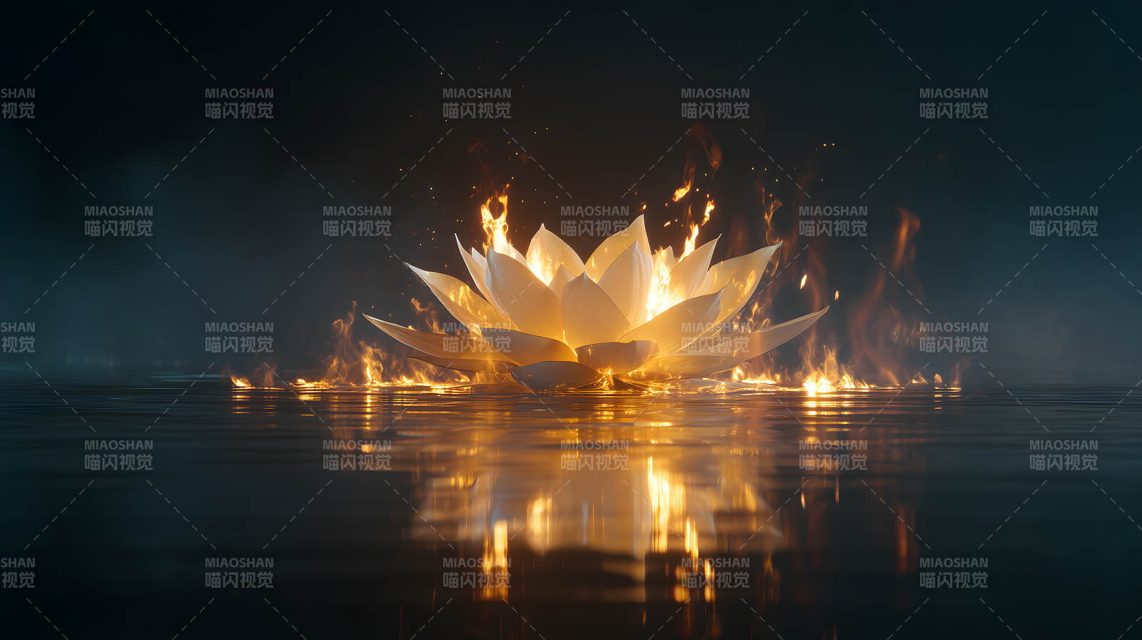 火焰莲花绽放水面-图片