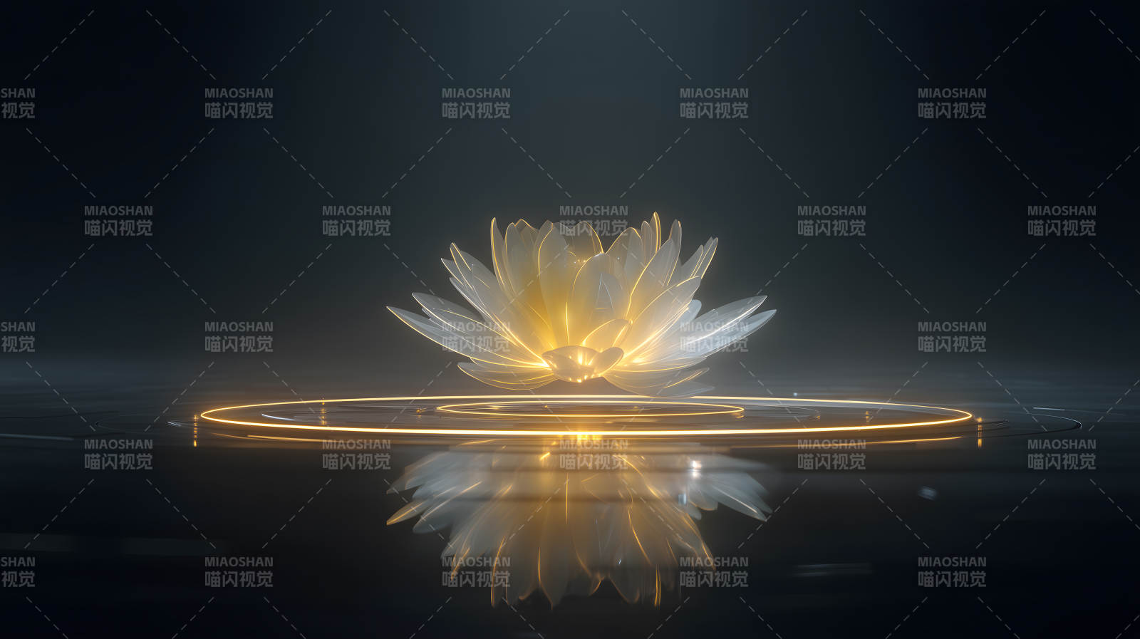 发光莲花倒影图片