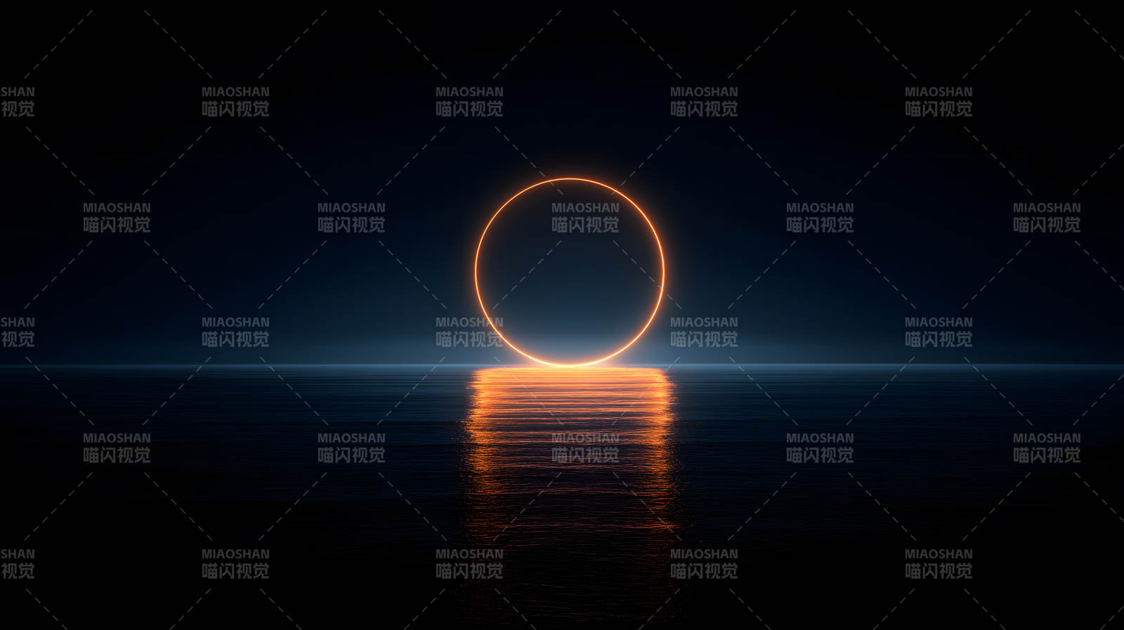 夜空光环水面倒影-图片