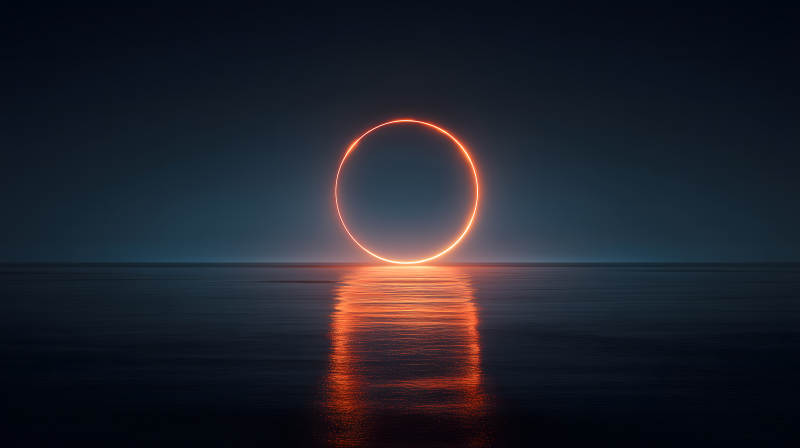 发光圆圈水面反射-图片