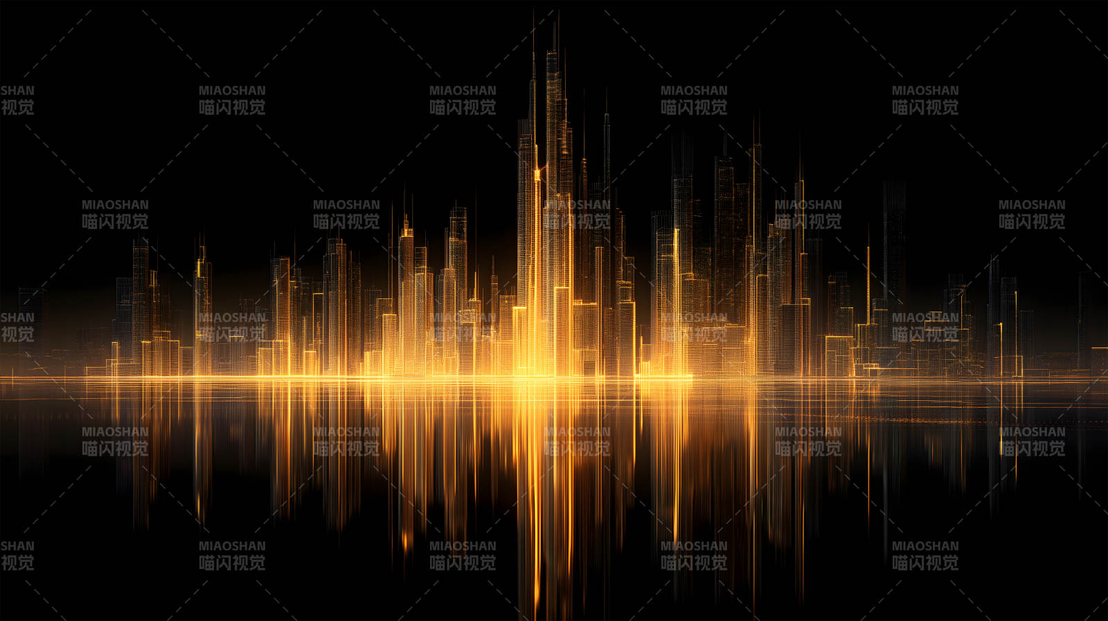 金色城市夜景倒影-圖片