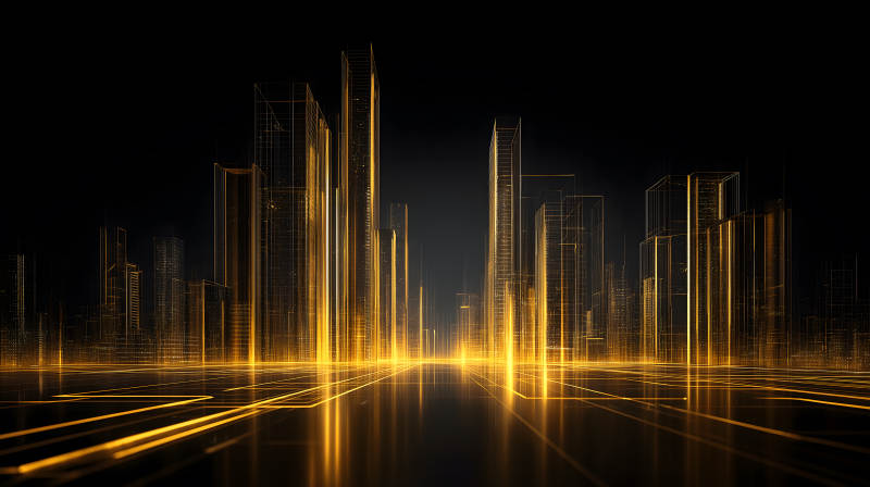 未來城市黃金光影-圖片