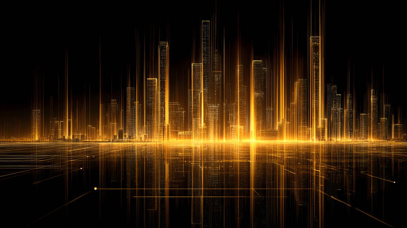 金色城市夜景光線縱橫交錯-圖片