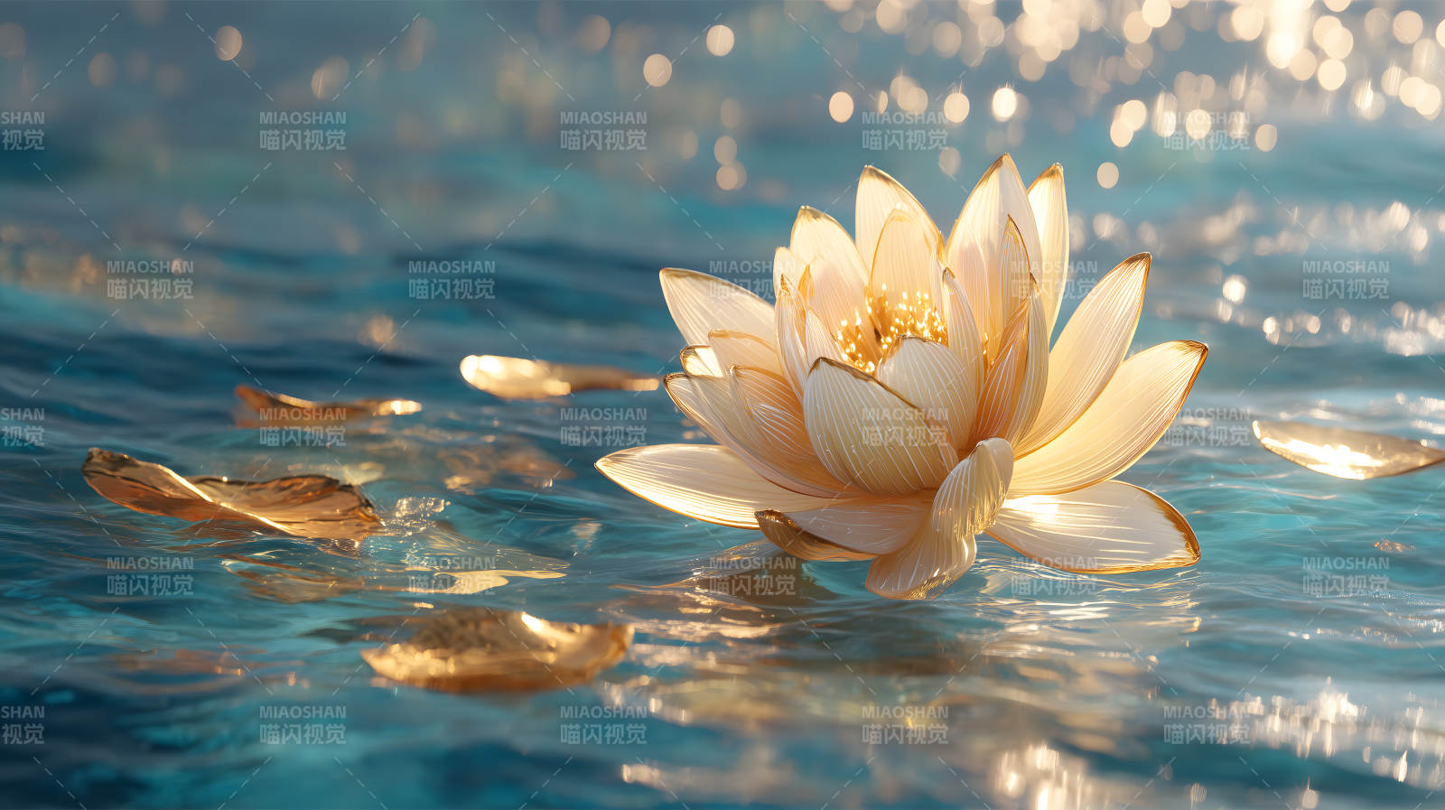 金色蓮花碧波蕩漾-圖片