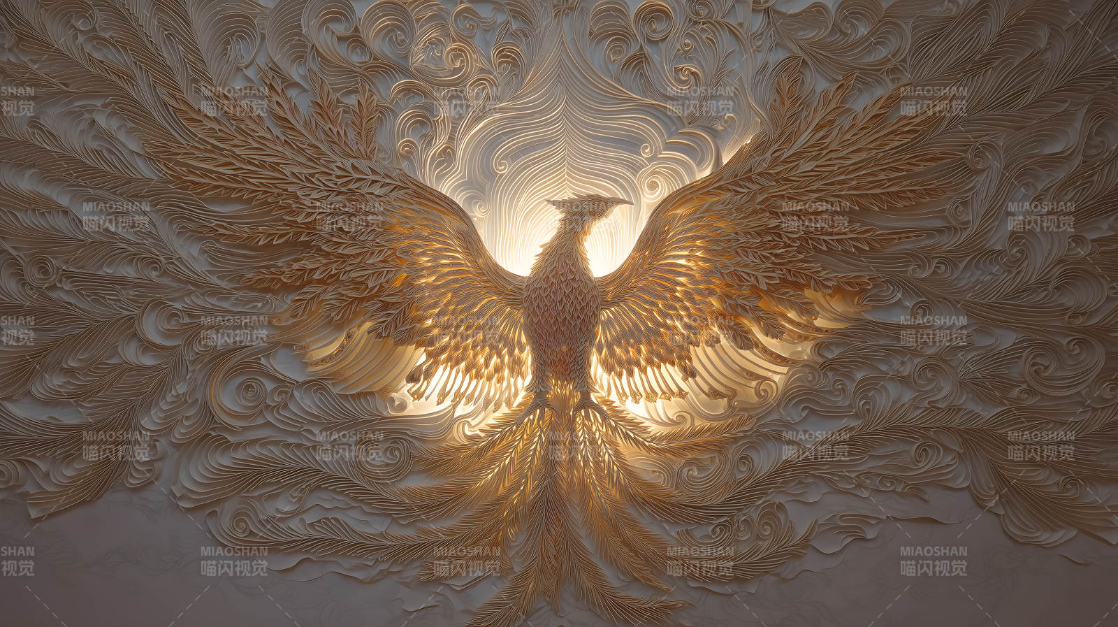鳳凰涅槃金色紙雕-圖片
