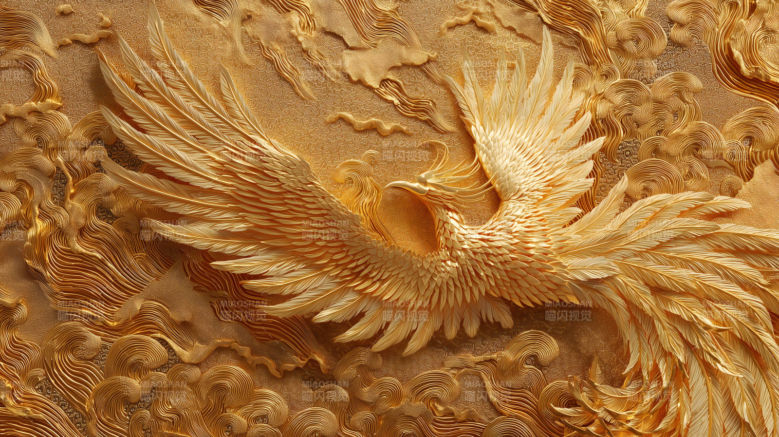 金色鳳凰展翅高飛-圖片