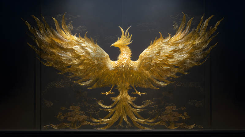 金色凤凰壁画华丽壮观-图片