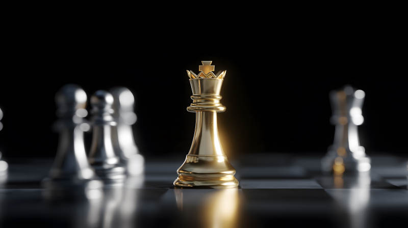 金色棋子與棋盤-圖片