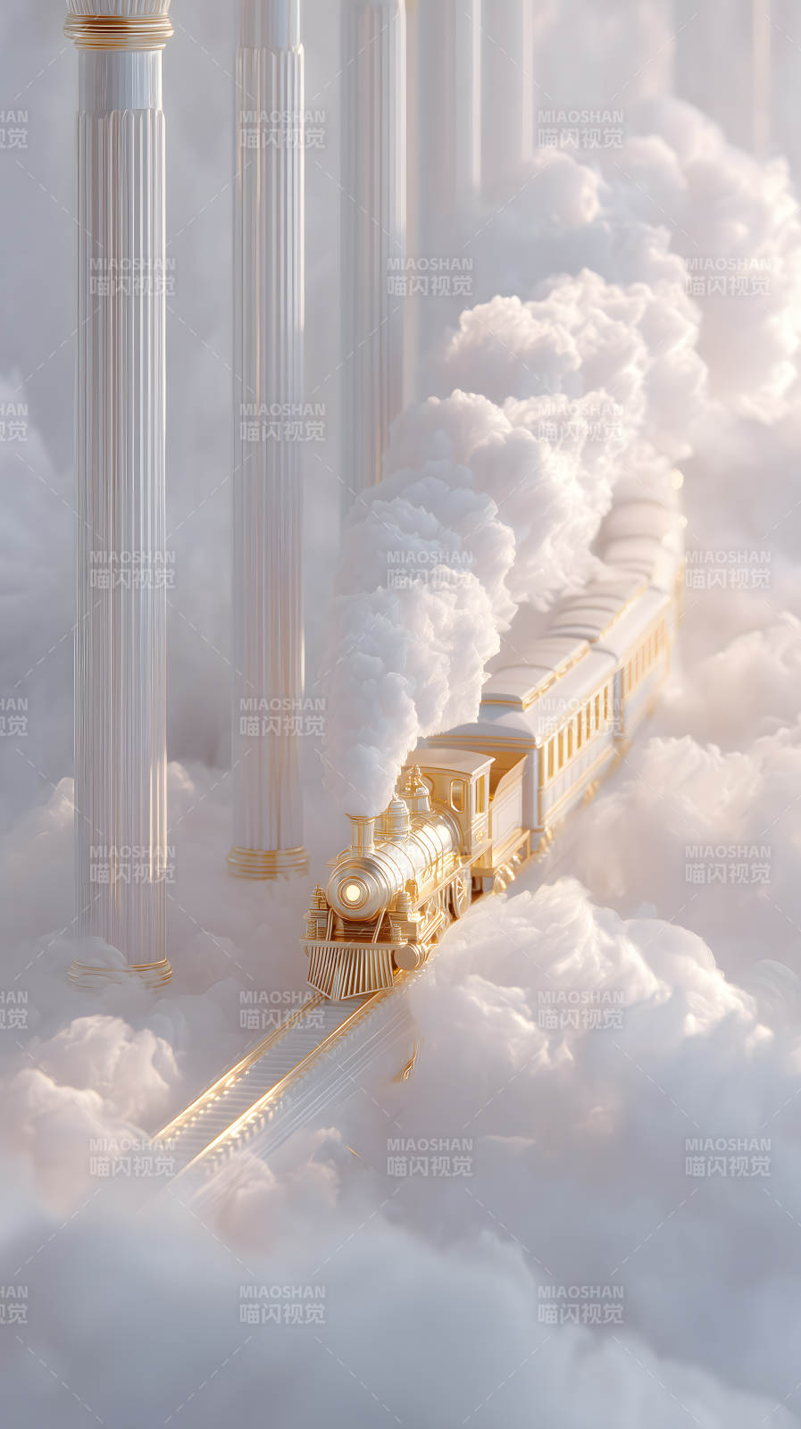 金色火車穿梭云海-圖片