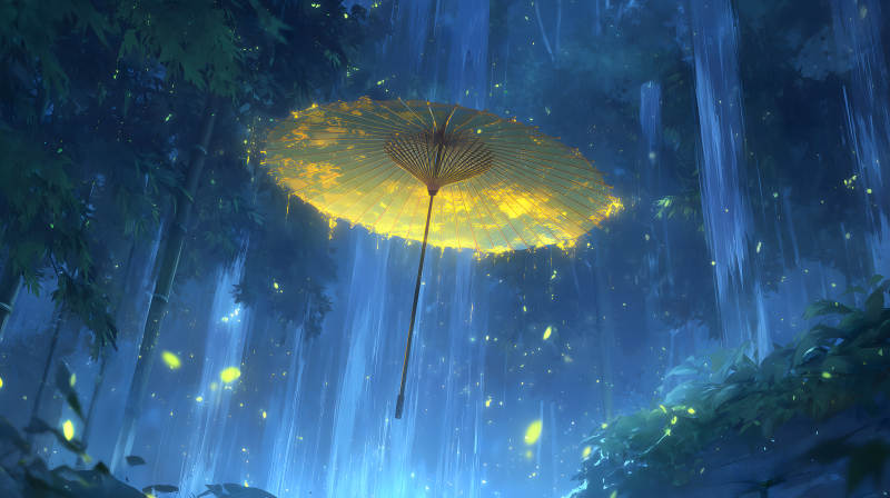 雨中伞影萤火漫天-图片