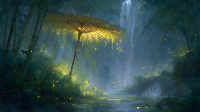 竹林仙境萤火虫-图片