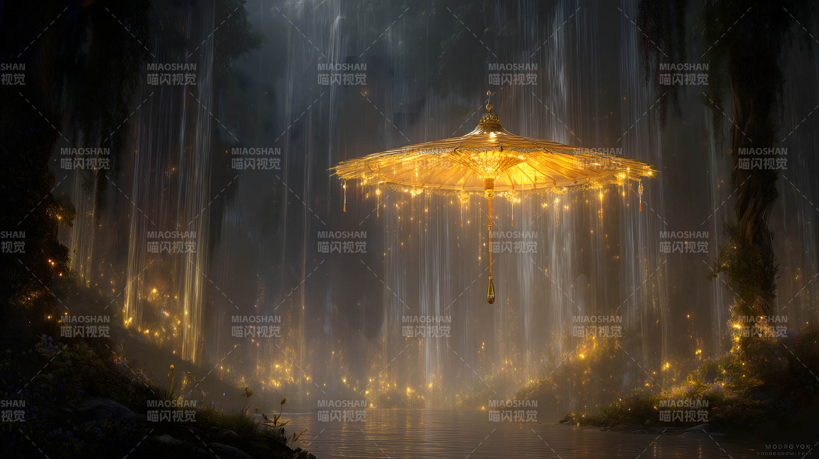 金色雨傘下的夢幻仙境-圖片