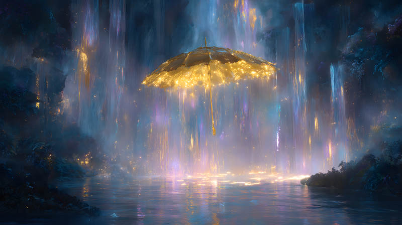 金色雨傘下的夢幻仙境-圖片