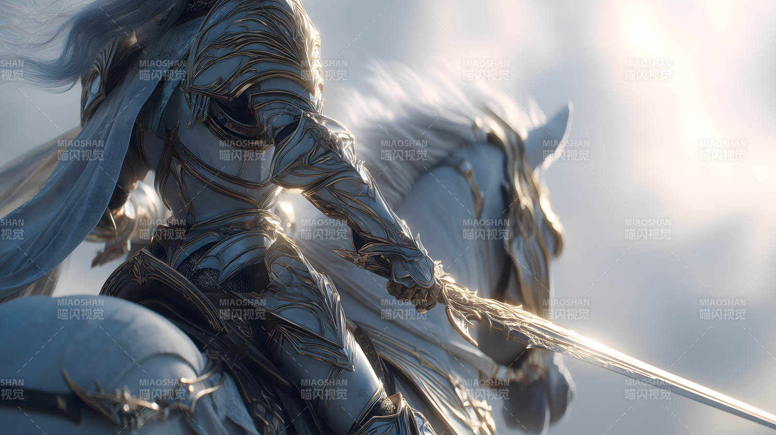 騎士與白馬并肩作戰-圖片