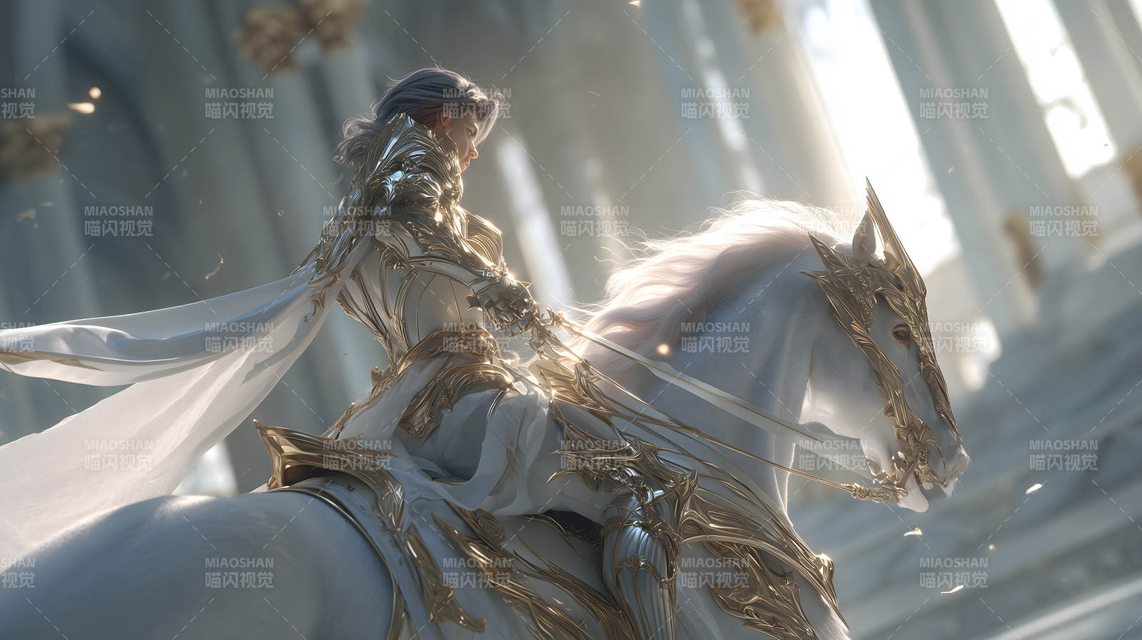 白衣骑士与神骏-图片