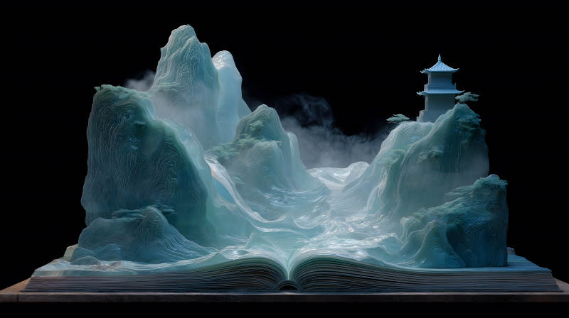 山水意境書卷-圖片