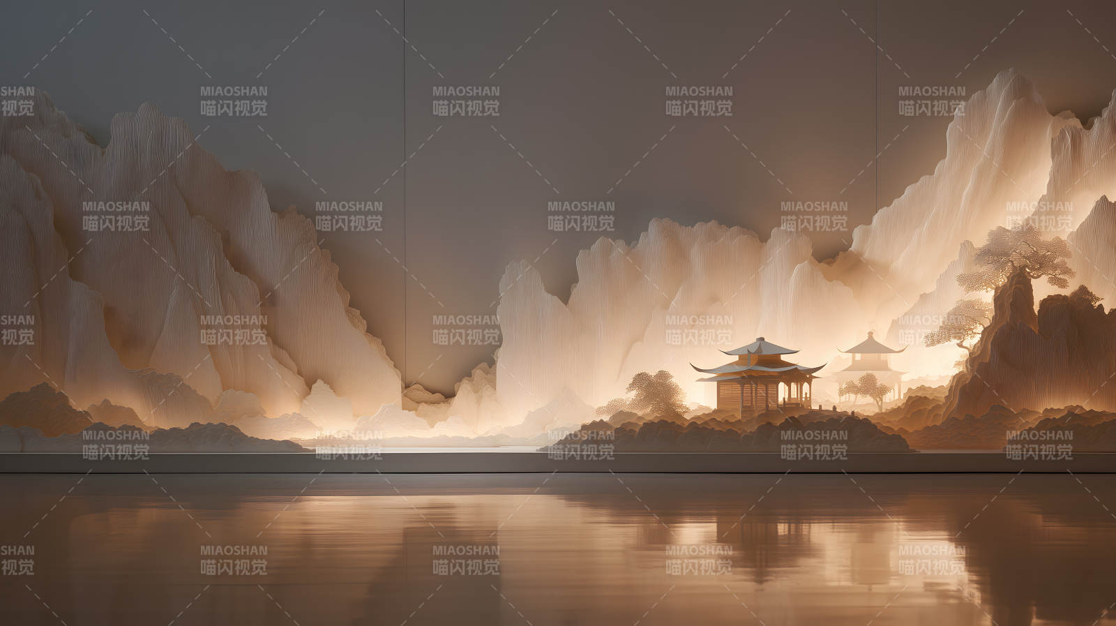 山水畫意境建筑風格-圖片