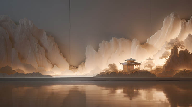 山水畫意境建筑風格-圖片