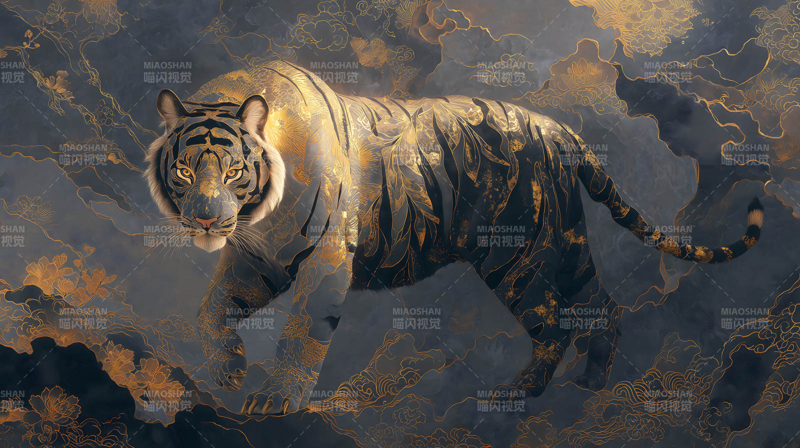 金纹黑虎云雾图图片