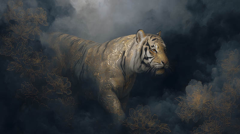 金飾白虎云霧間-圖片