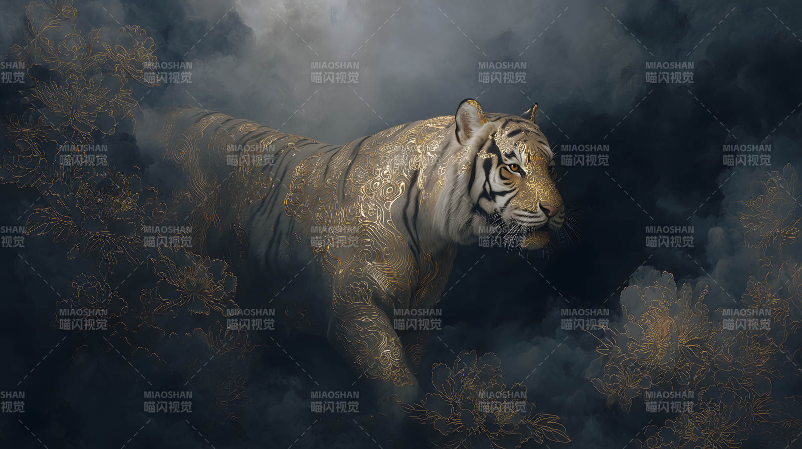 金飾白虎云霧間-圖片