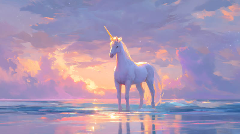 独角兽在海中沐浴光芒图片