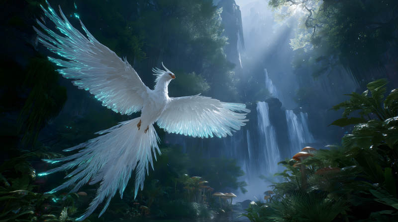 飞鸟瀑布森林仙境-图片