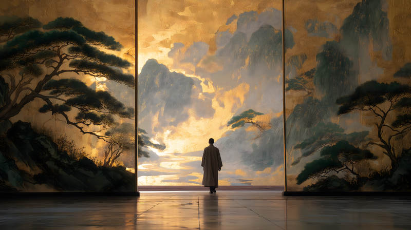 觀景圖畫中之人-圖片