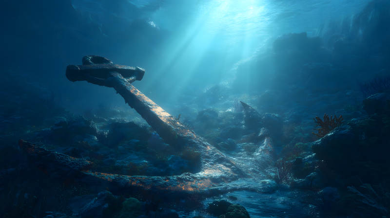 海底沉锚光线穿透-图片